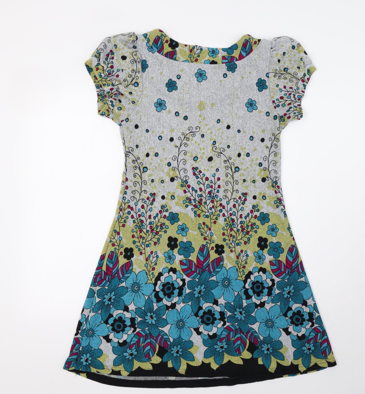 Purple Womens Grey Floral  A-Line  Size M