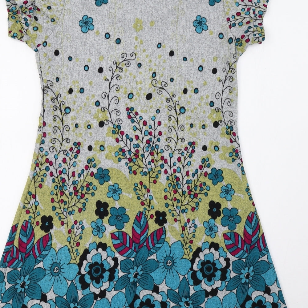 Purple Womens Grey Floral  A-Line  Size M