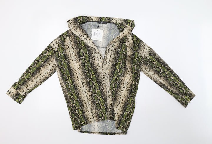 Missguided Womens Green Animal Print  Basic Blouse Size 8