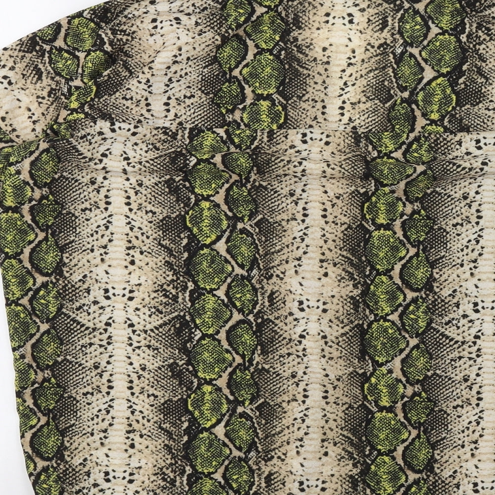 Missguided Womens Green Animal Print  Basic Blouse Size 8