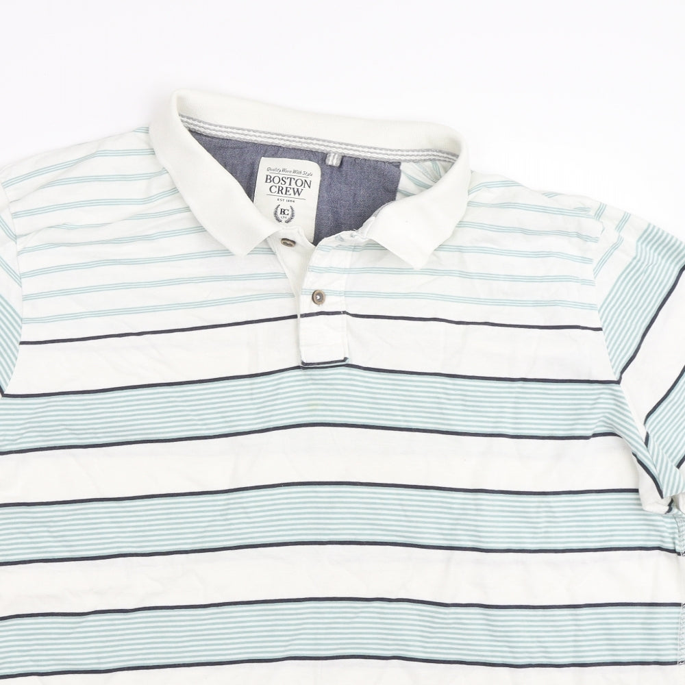 George Mens White Striped   Polo Size 2XL