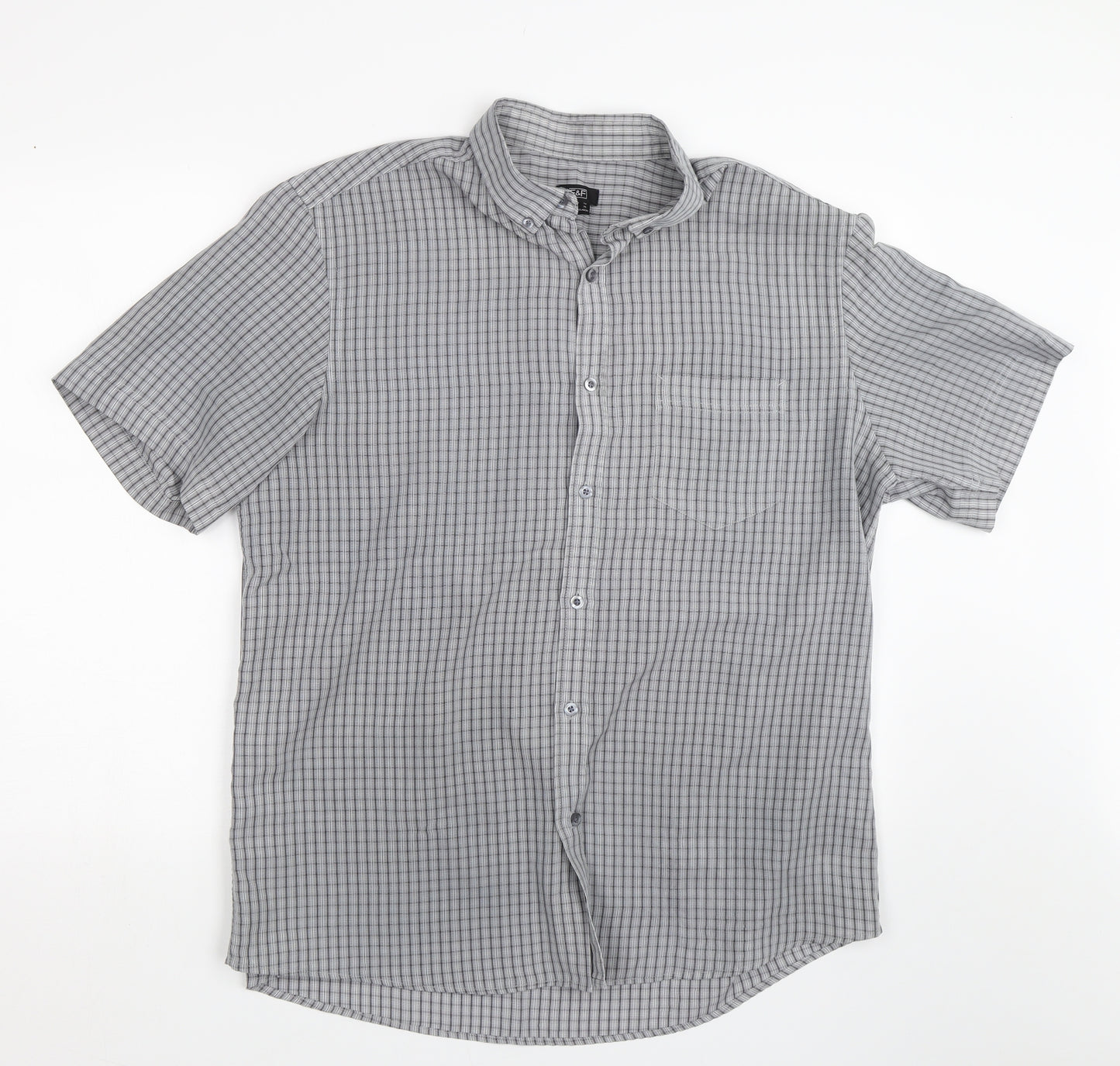 F&F Mens Grey Check   Button-Up Size XL