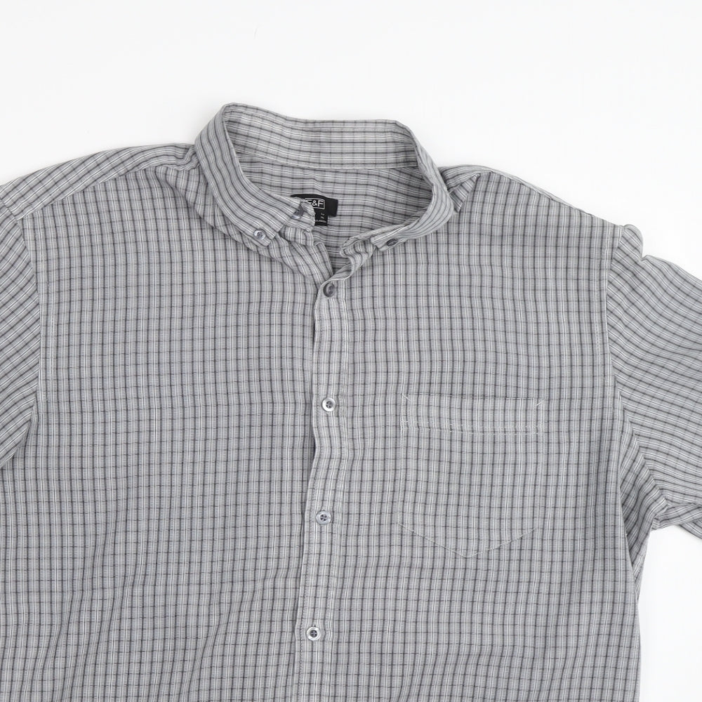 F&F Mens Grey Check   Button-Up Size XL