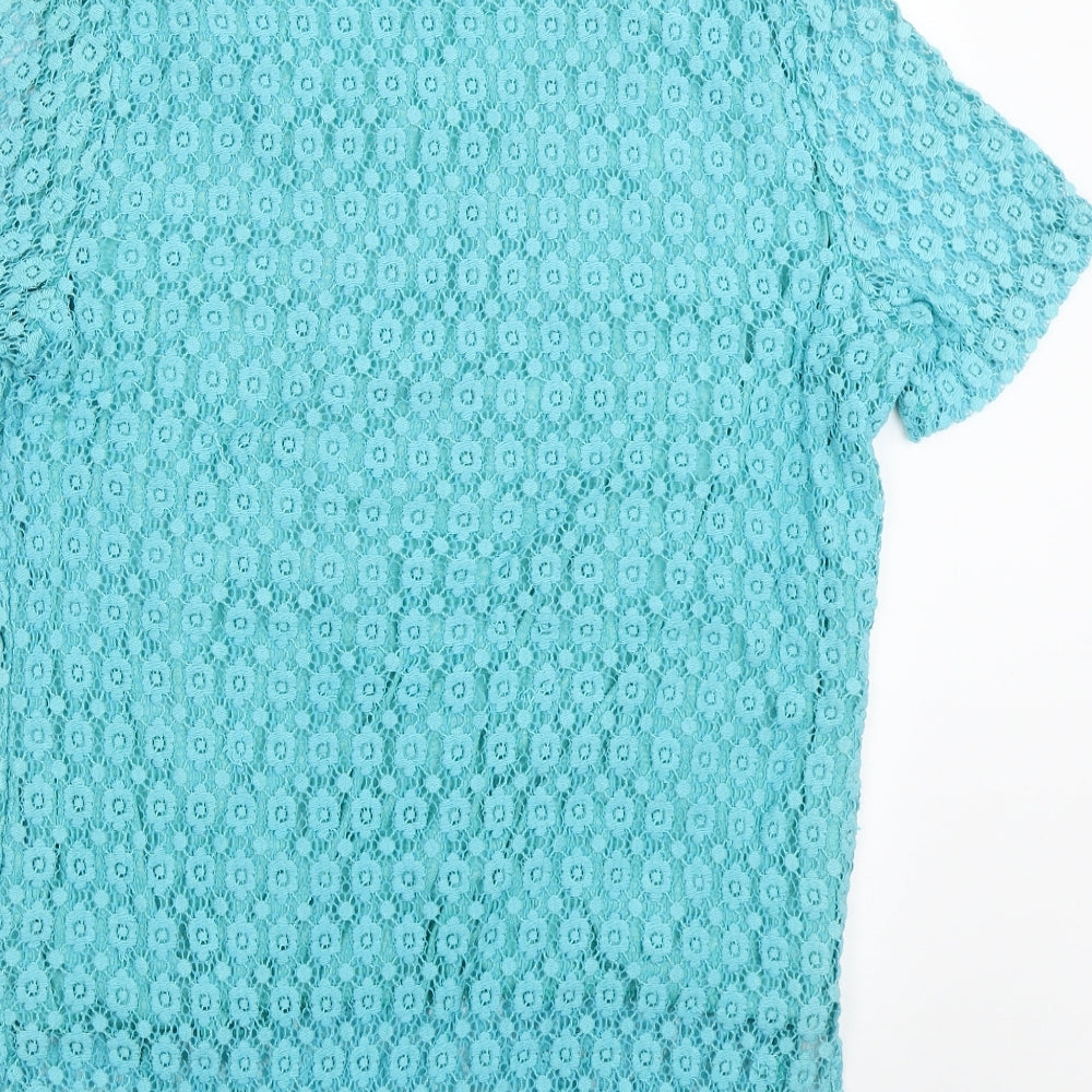 Preworn Womens Blue Floral  Basic T-Shirt Size 3XL