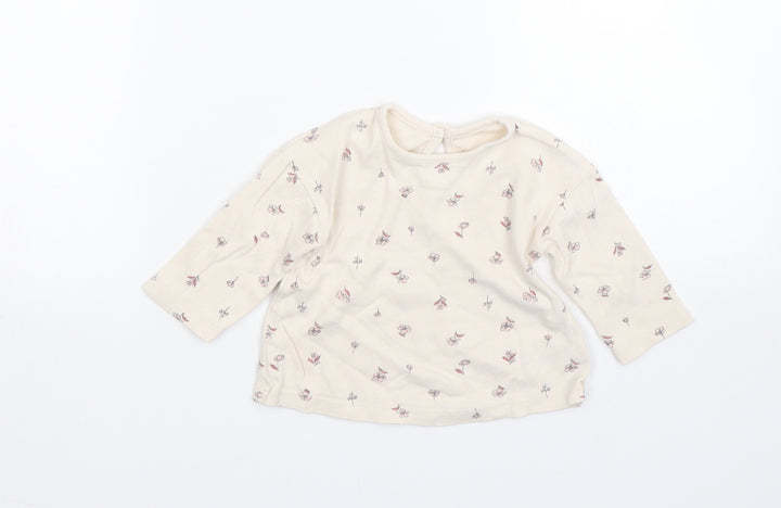 George Girls Beige Floral  Basic T-Shirt Size 3-6 Months