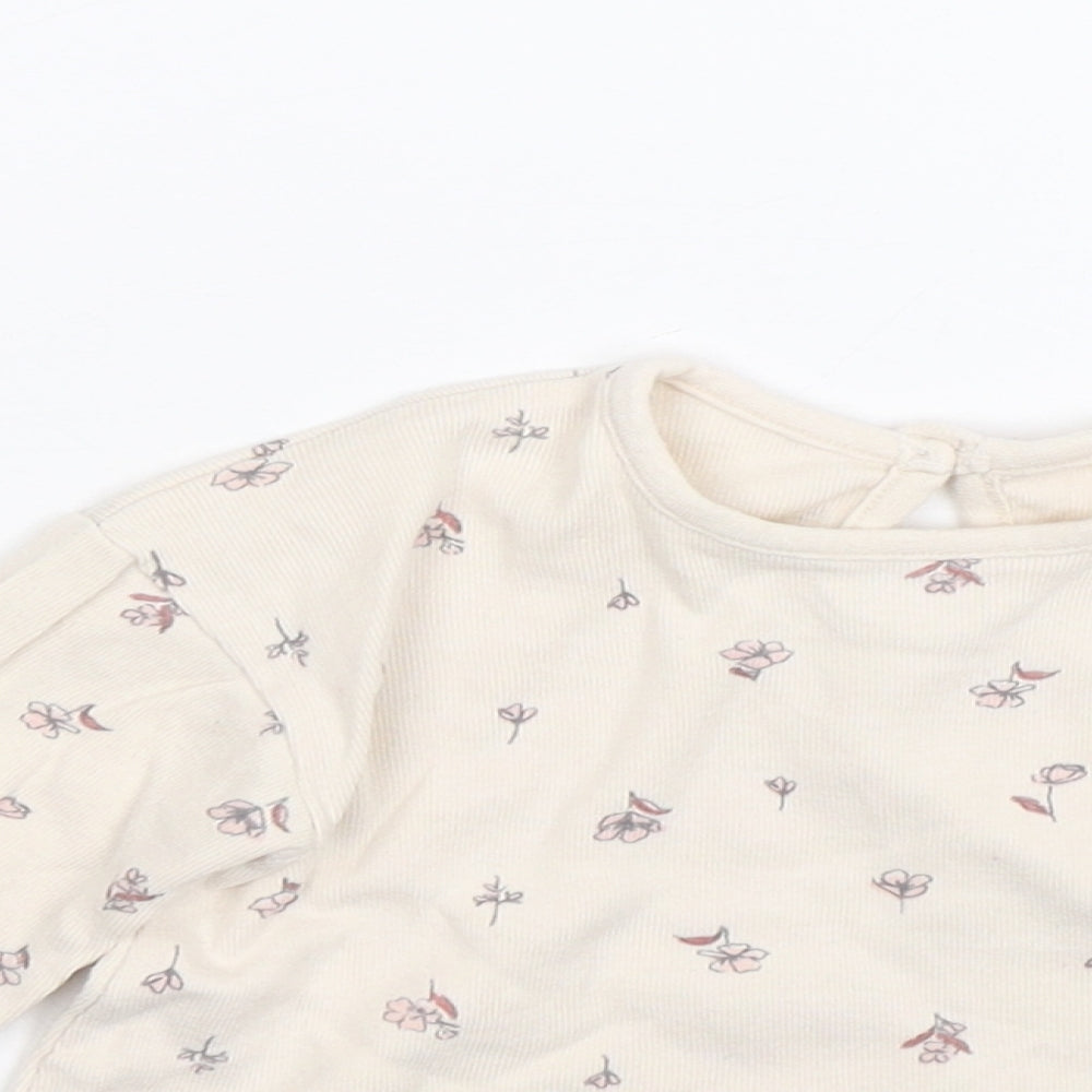 George Girls Beige Floral  Basic T-Shirt Size 3-6 Months
