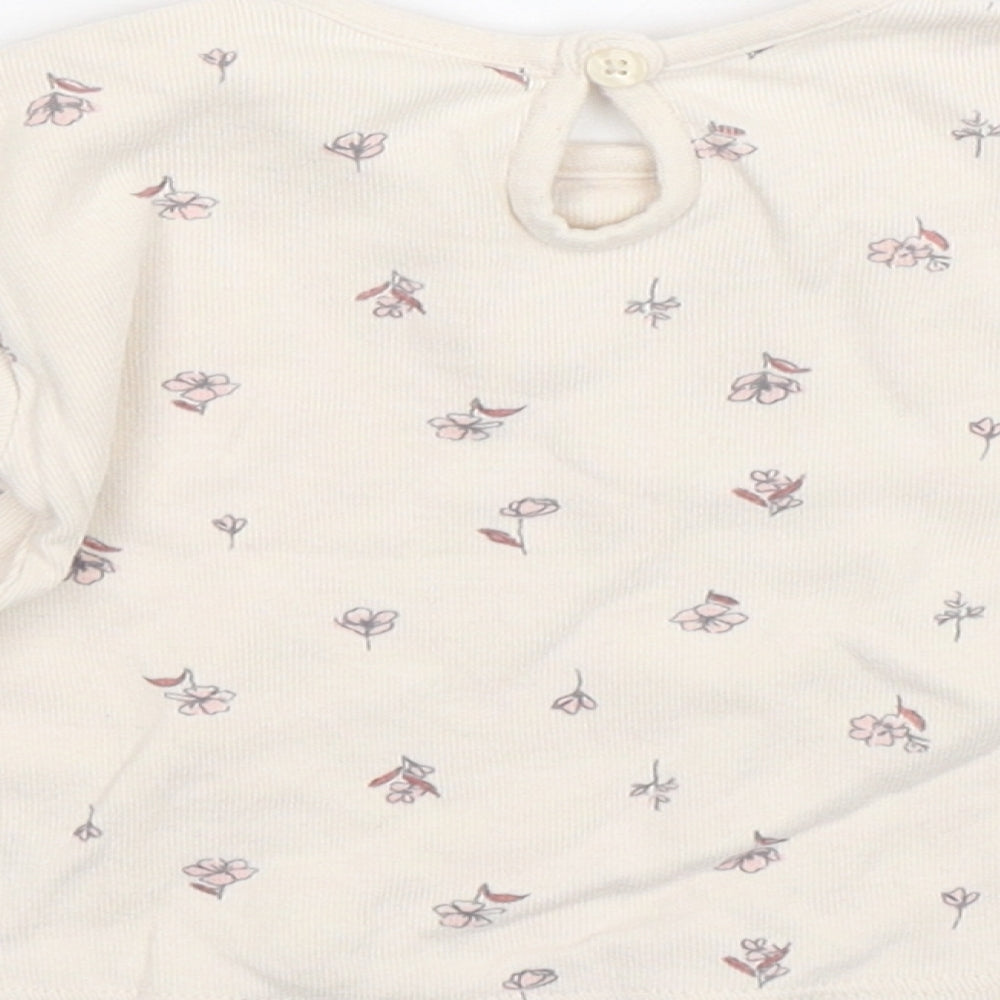 George Girls Beige Floral  Basic T-Shirt Size 3-6 Months