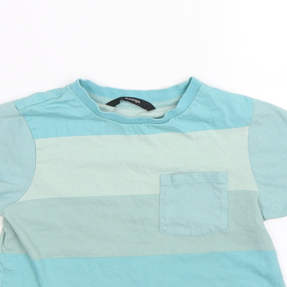 George Boys Blue Striped  Basic T-Shirt Size 6-7 Years