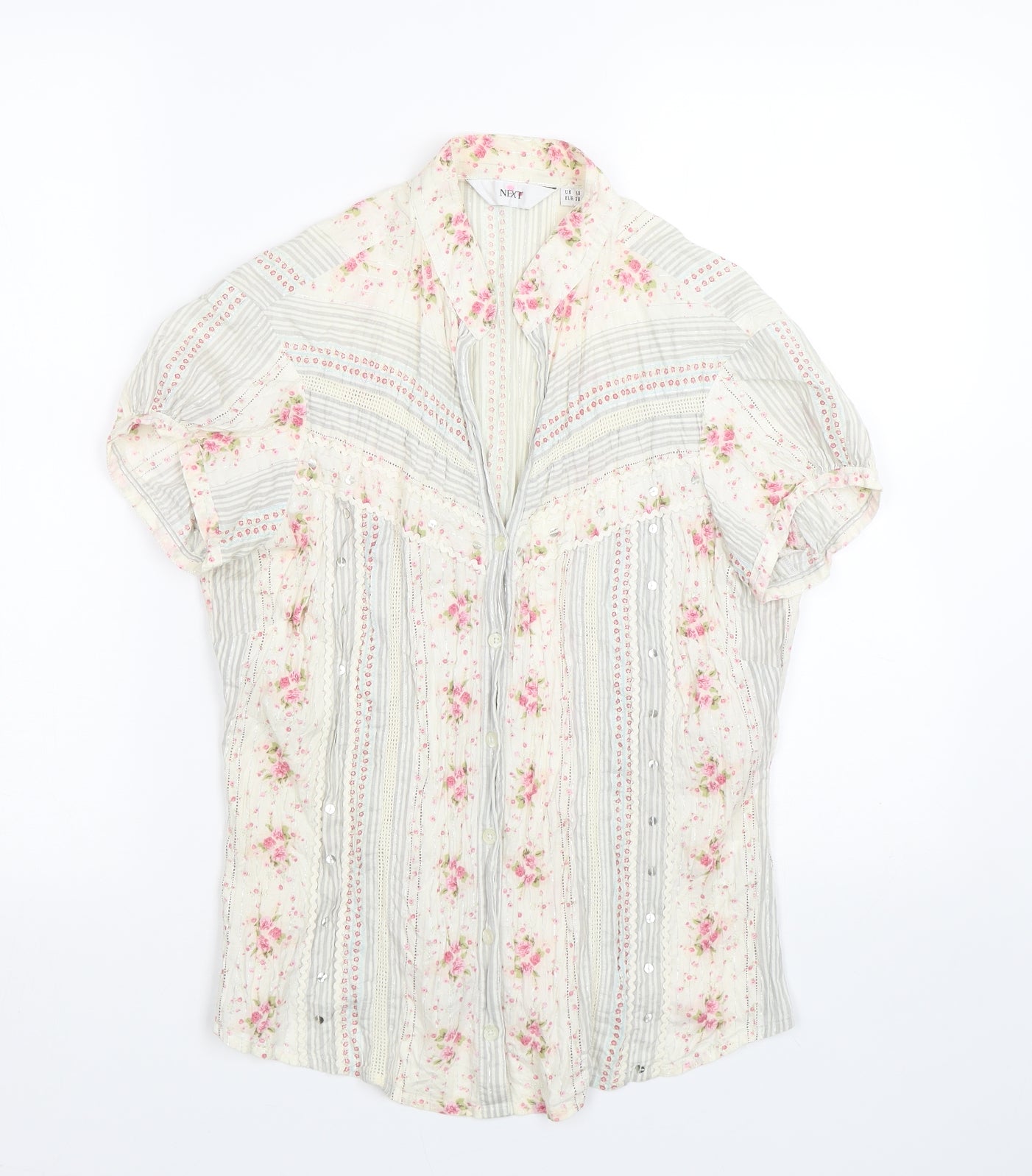 NEXT Womens White Striped  Basic Button-Up Size 10