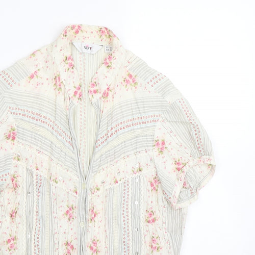 NEXT Womens White Striped  Basic Button-Up Size 10