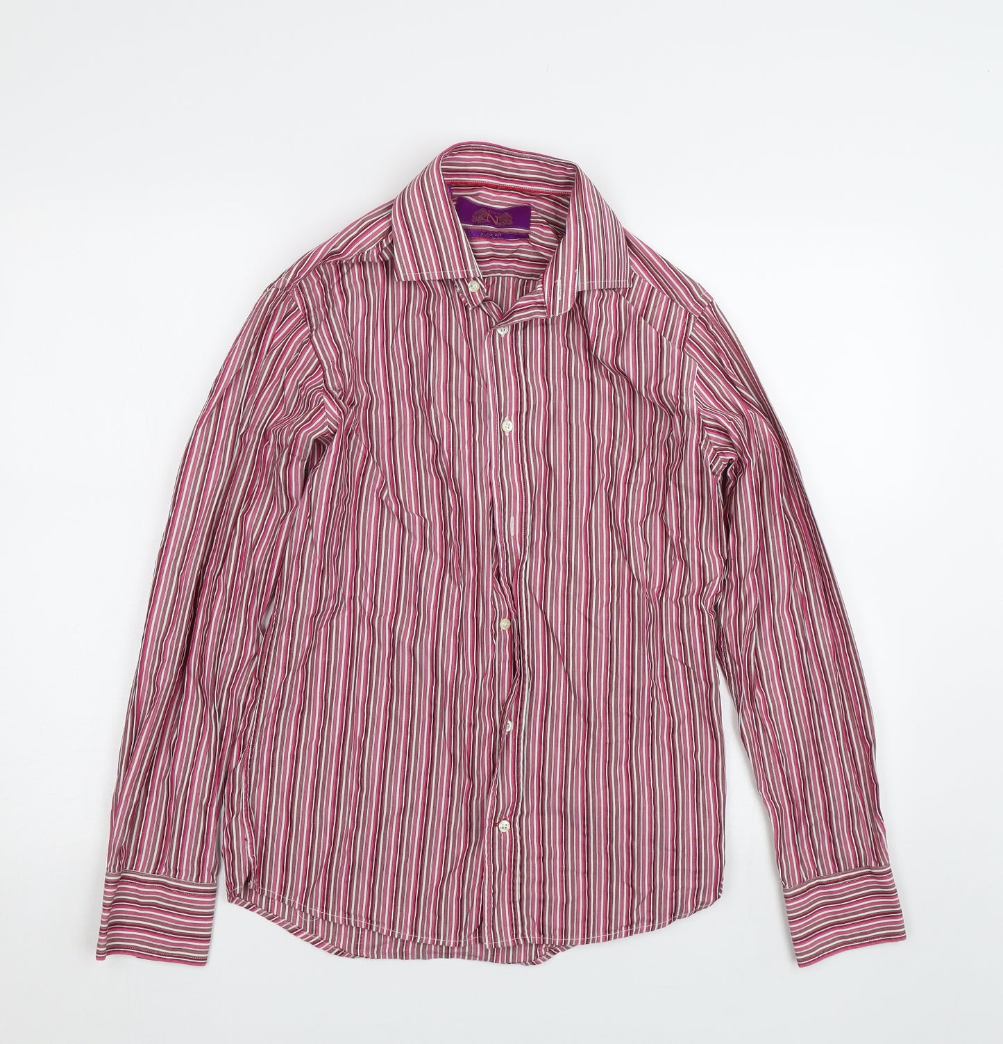 NEXT Mens Pink Striped   Button-Up Size 16
