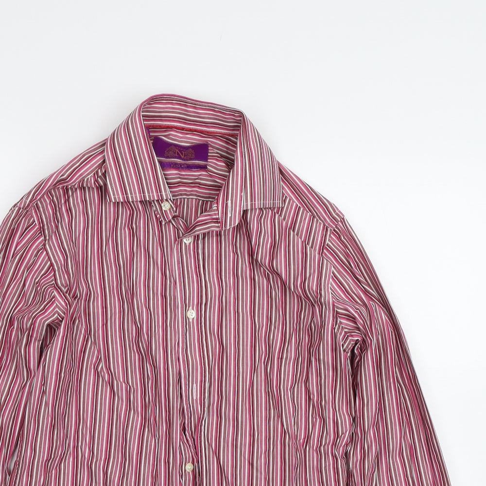 NEXT Mens Pink Striped   Button-Up Size 16