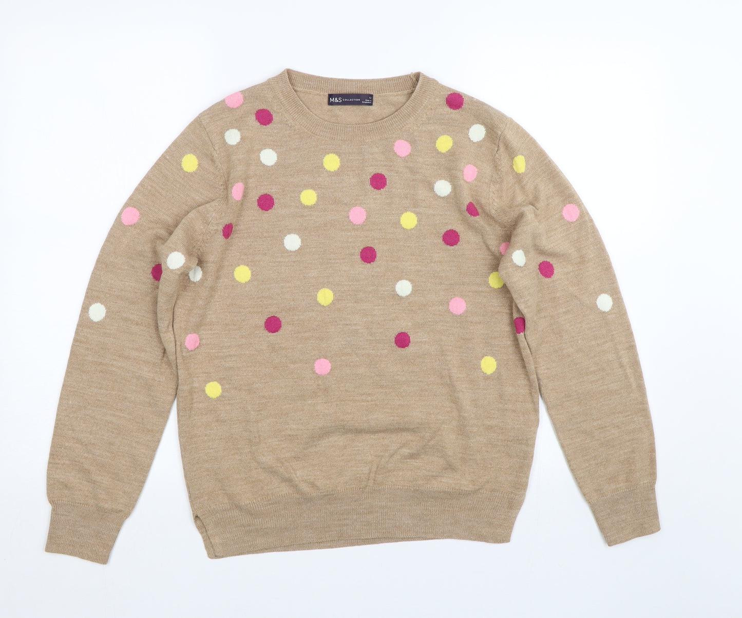 M&S Womens Brown Polka Dot  Pullover Jumper Size 12