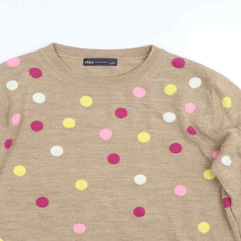M&S Womens Brown Polka Dot  Pullover Jumper Size 12