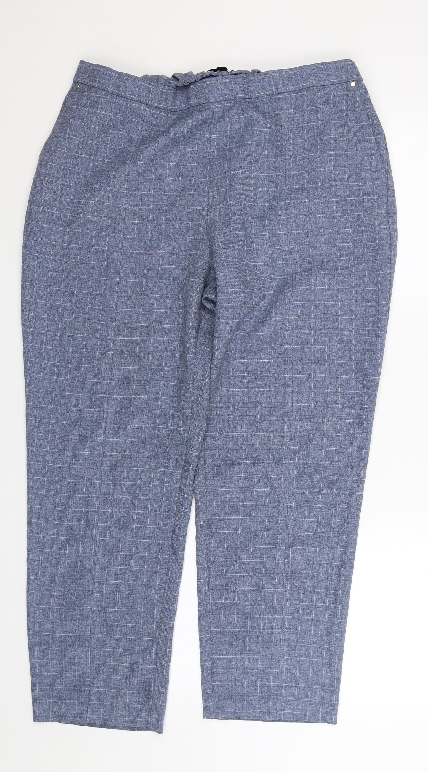 M&S Womens Blue Check  Cropped Trousers Size 14 L26 in