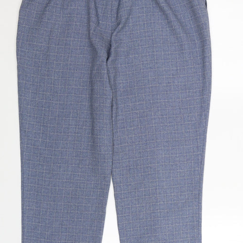 M&S Womens Blue Check  Cropped Trousers Size 14 L26 in