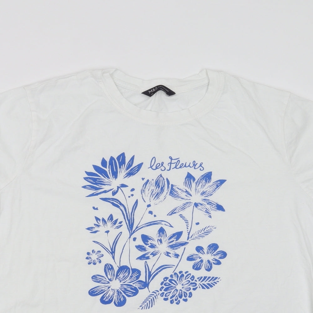 Marks and Spencer Womens White Floral  Basic T-Shirt Size 24