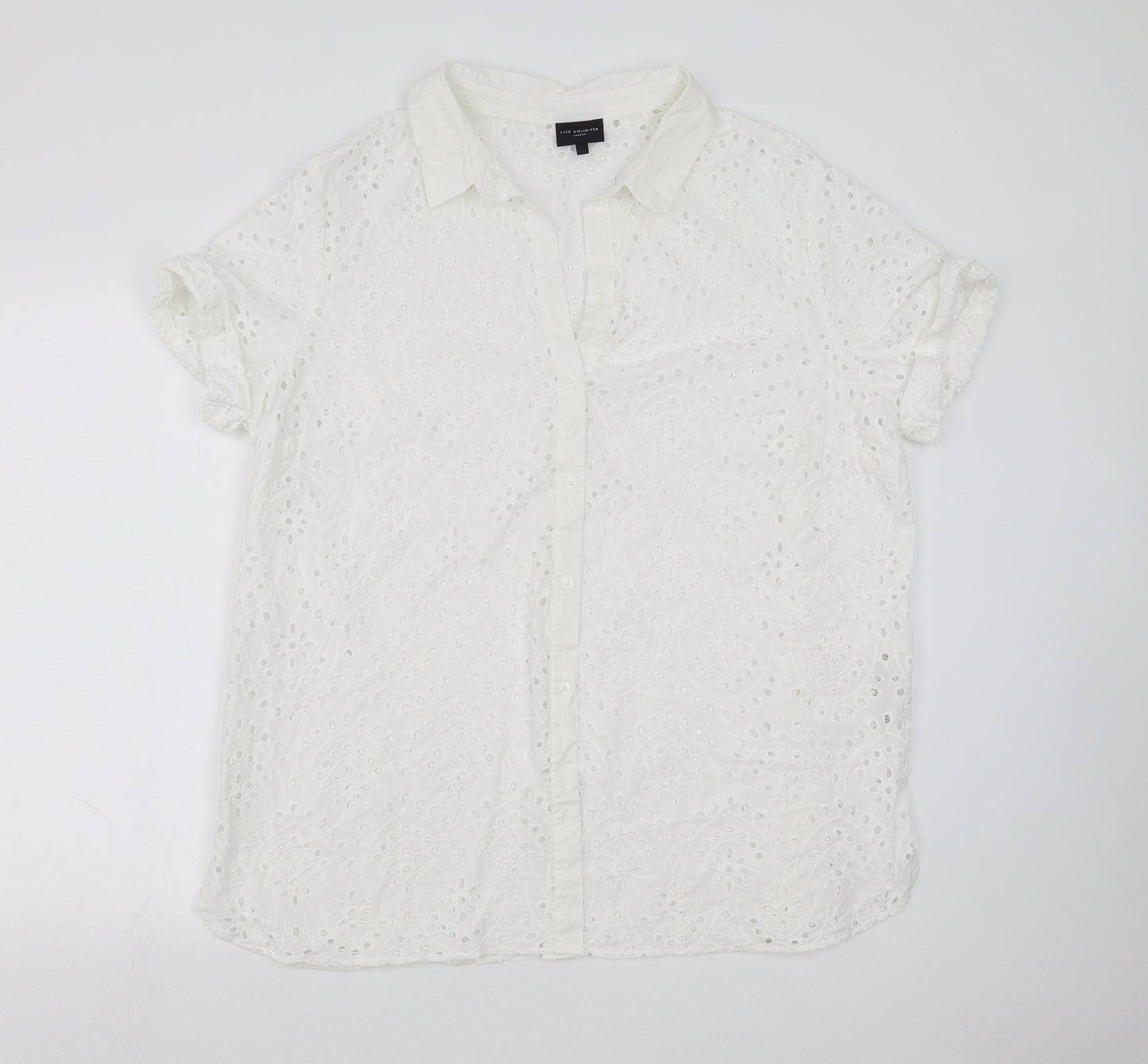 Live Unlimited Womens White Floral  Basic Blouse Size 22