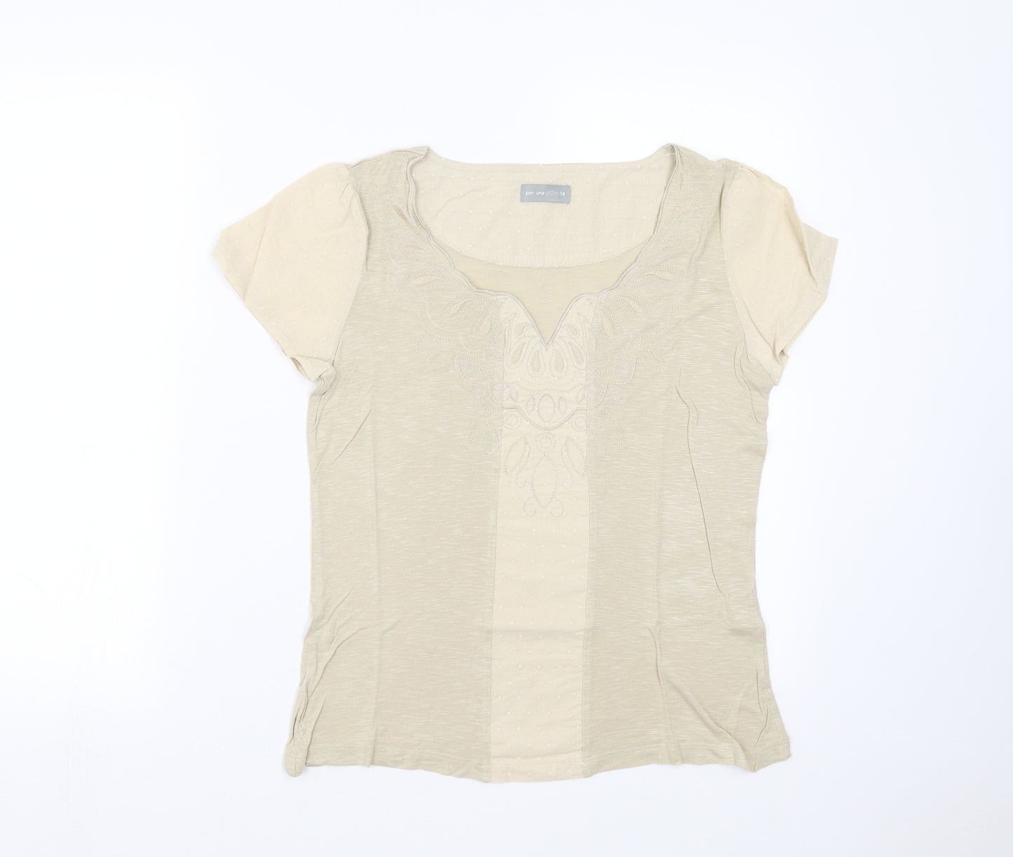Marks and Spencer Womens Beige   Basic Blouse Size 14  - Embroidered detail