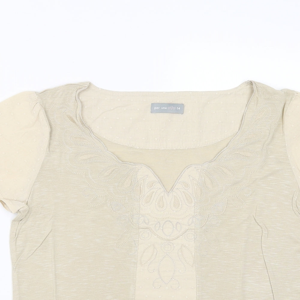 Marks and Spencer Womens Beige   Basic Blouse Size 14  - Embroidered detail