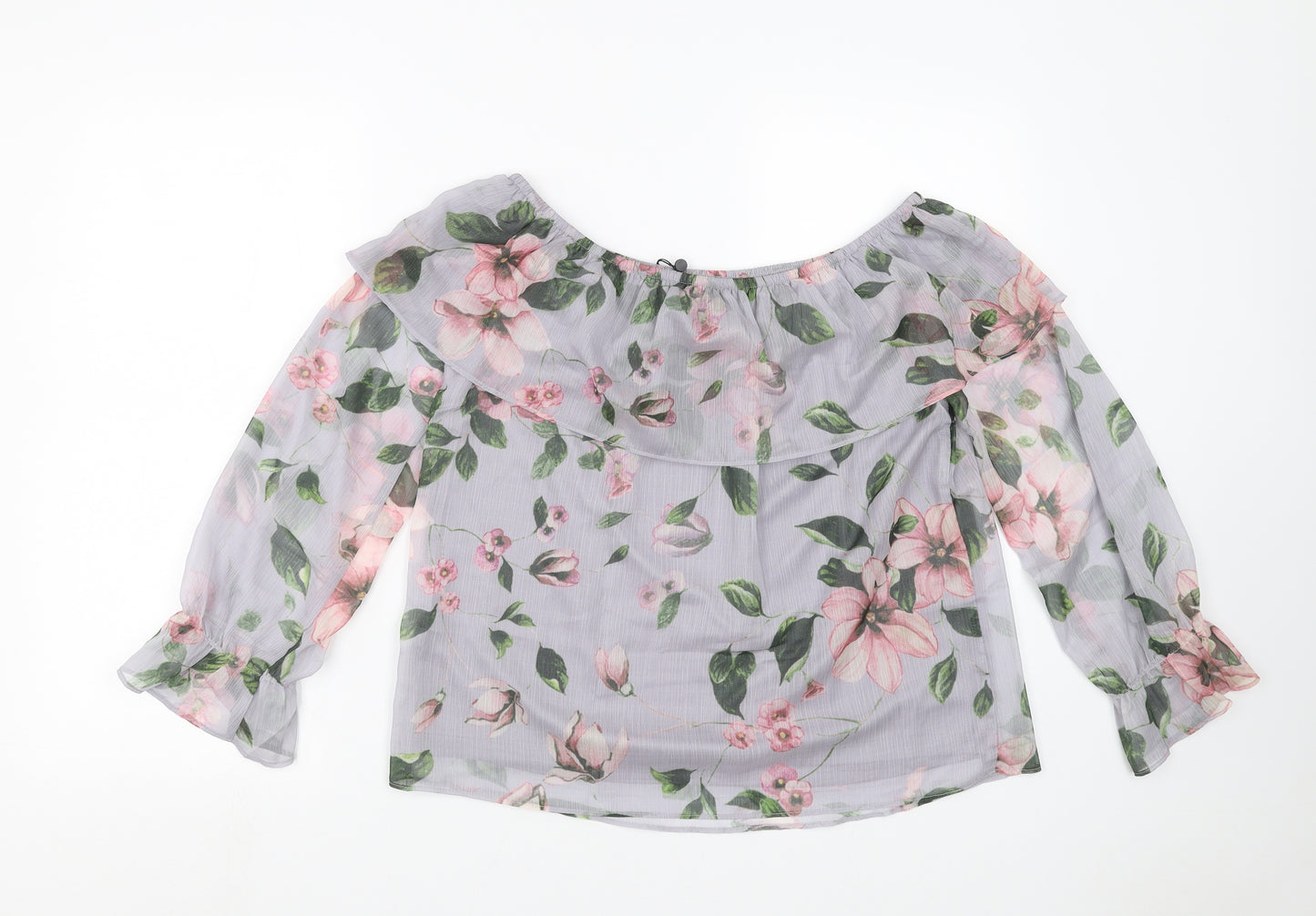 Lipsy Womens Grey Floral  Basic Blouse Size 8