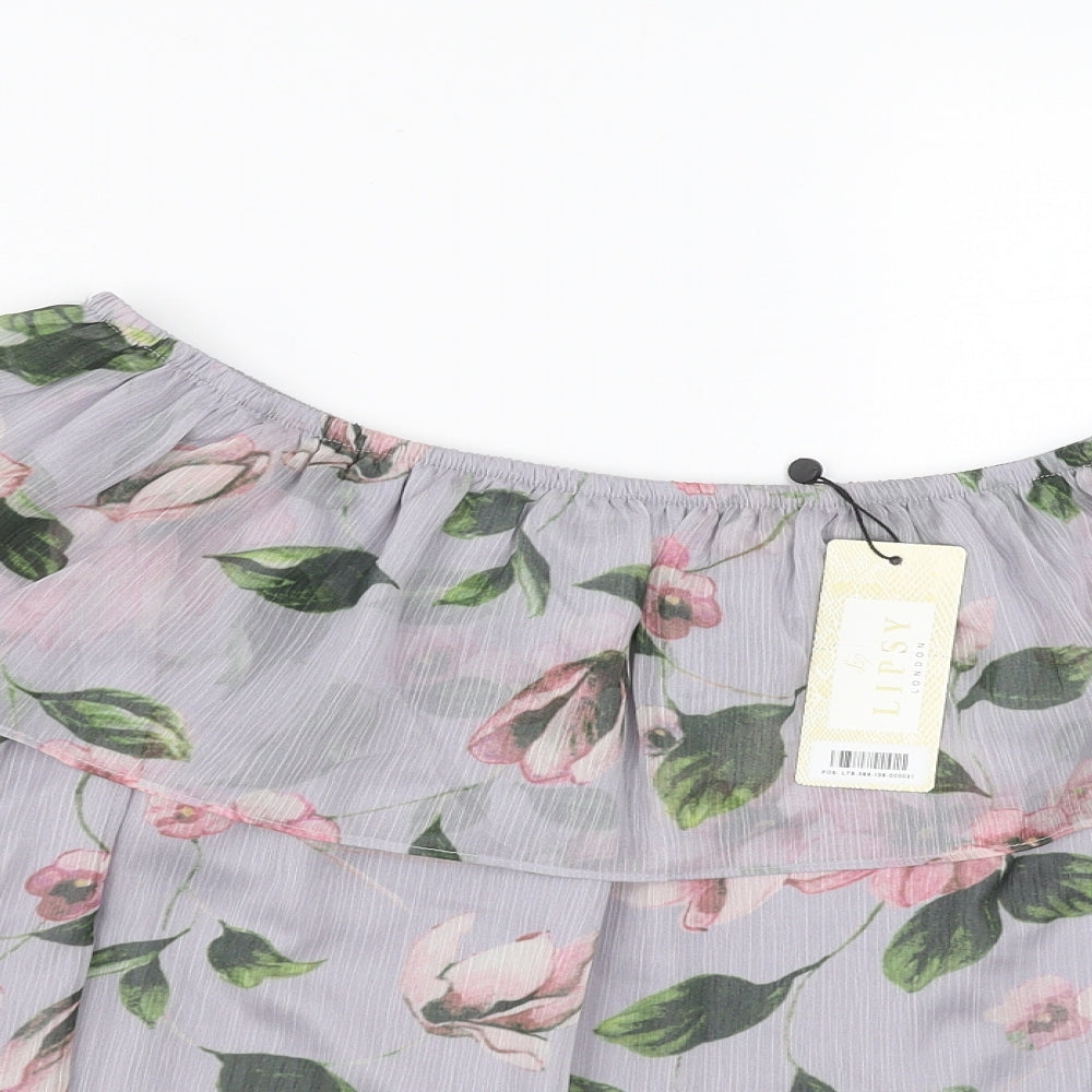 Lipsy Womens Grey Floral  Basic Blouse Size 8