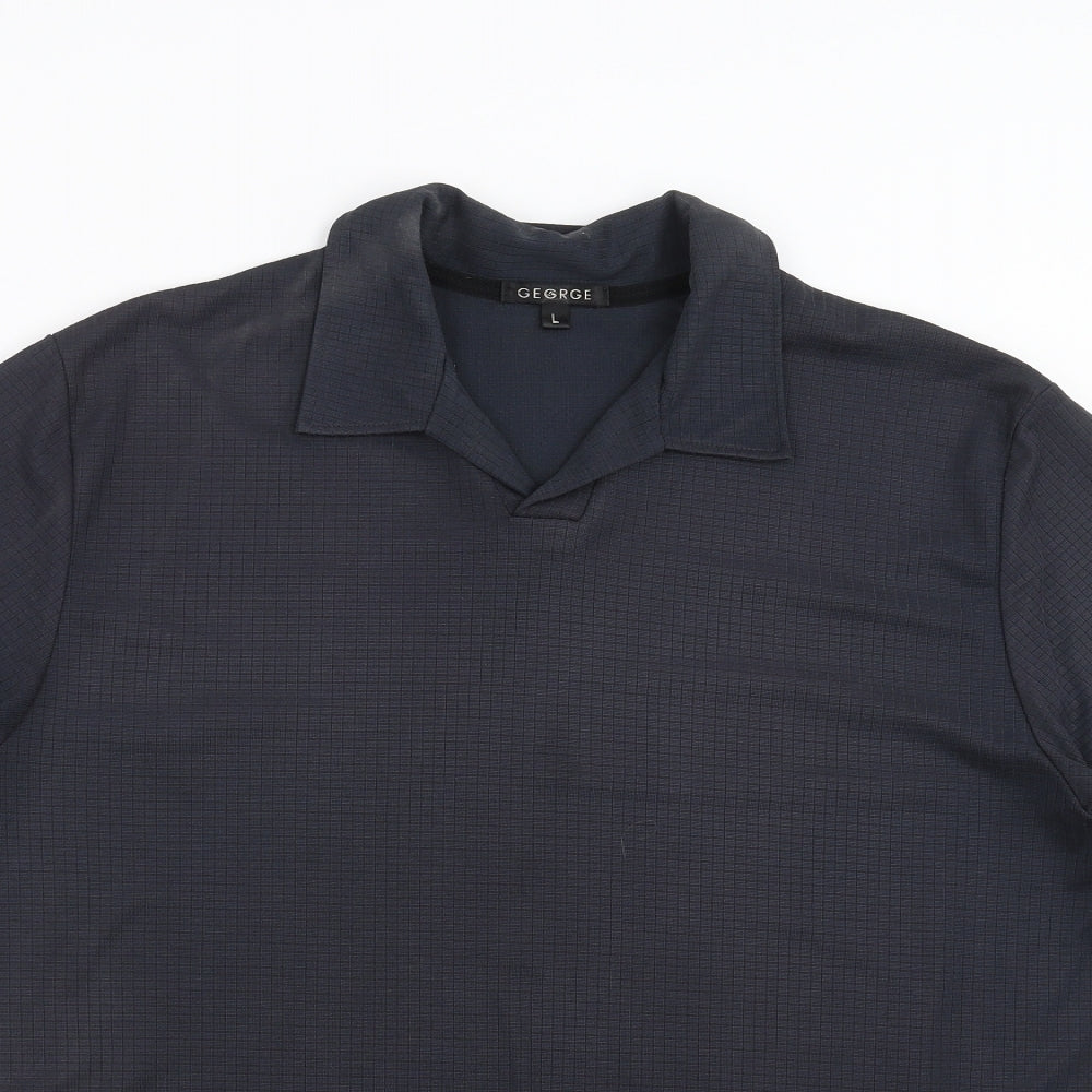 George Mens Grey Check   Polo Size L