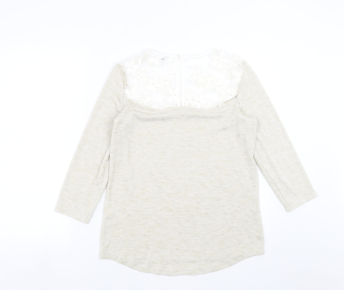 TU Womens Beige  Knit Pullover Jumper Size 8  - floral neck detail