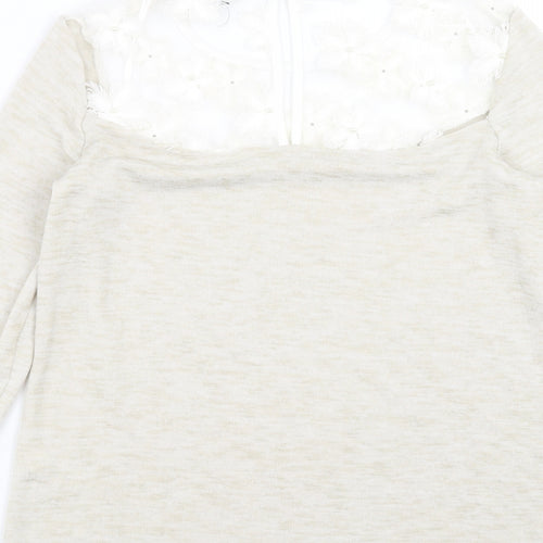 TU Womens Beige  Knit Pullover Jumper Size 8  - floral neck detail