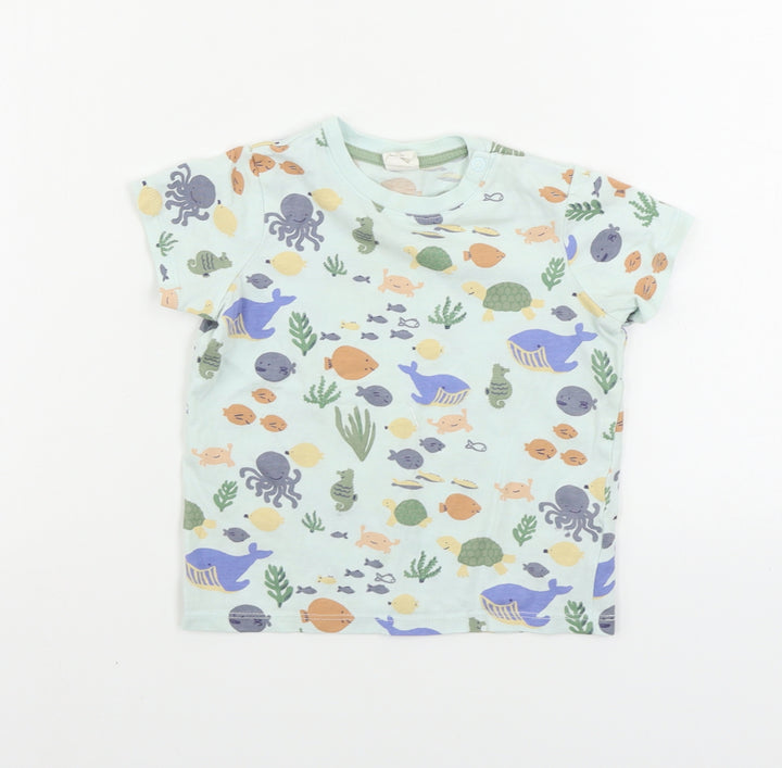 H&M Boys Blue Animal Print Basic T-Shirt Size 12-18 Months