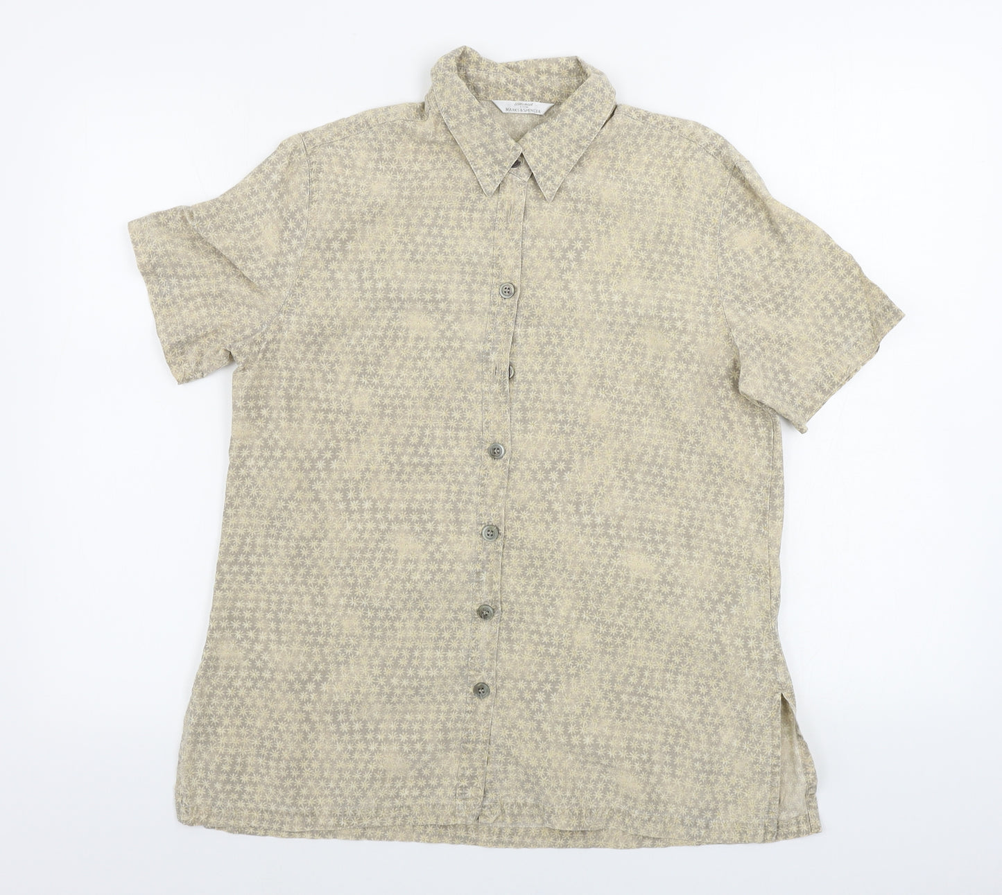 Marks and Spencer  Womens Beige Floral  Basic Button-Up Size 10