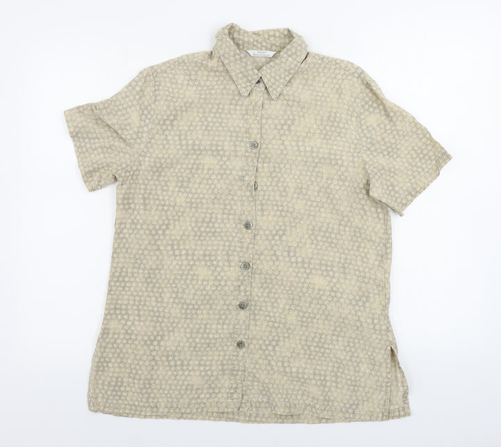 Marks and Spencer  Womens Beige Floral  Basic Button-Up Size 10