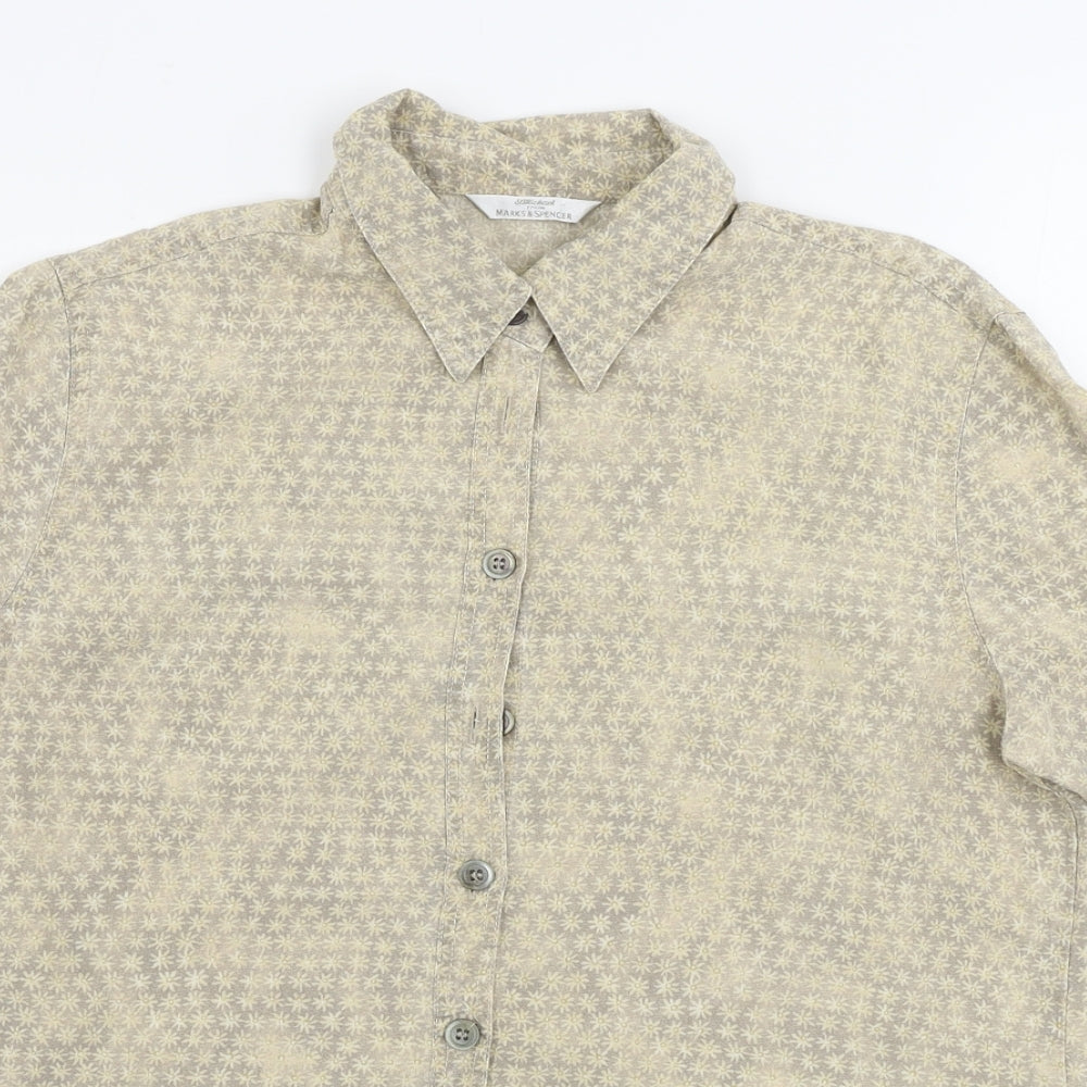 Marks and Spencer  Womens Beige Floral  Basic Button-Up Size 10