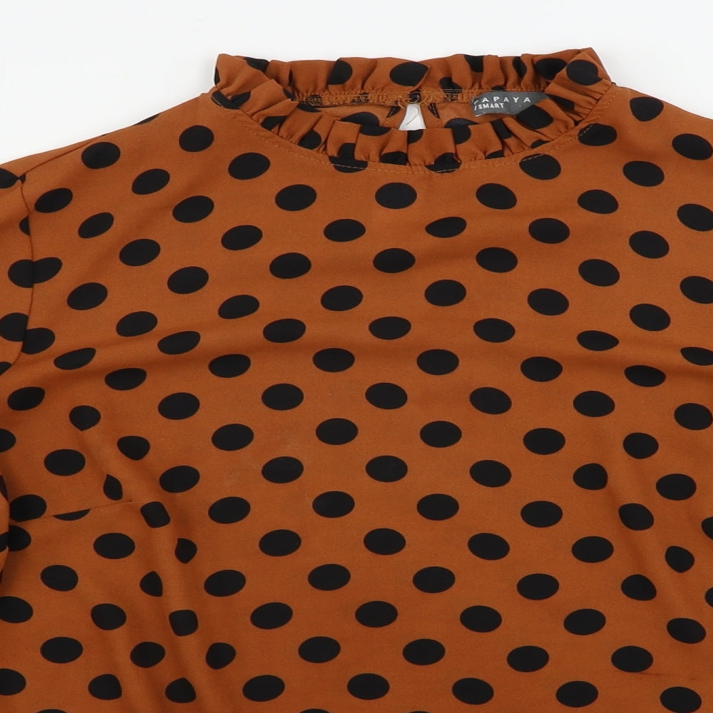Papaya Womens Brown Polka Dot  Basic Blouse Size 14