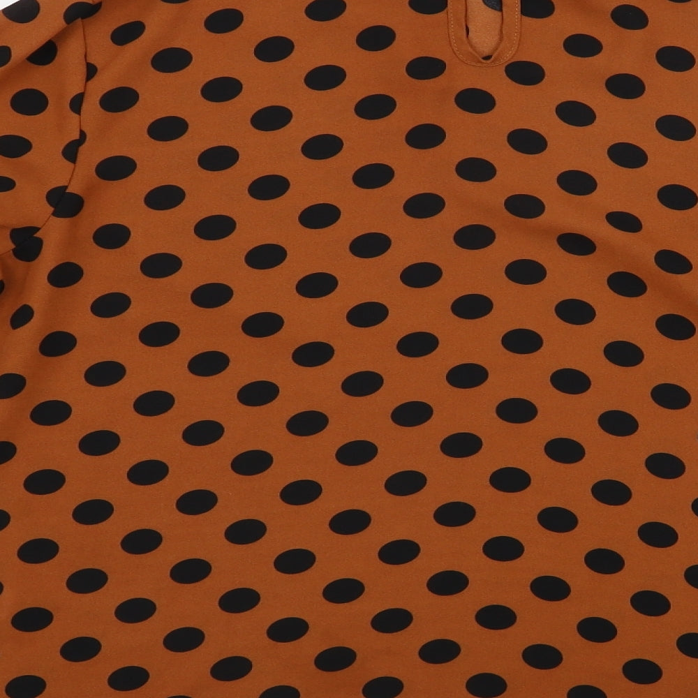 Papaya Womens Brown Polka Dot  Basic Blouse Size 14