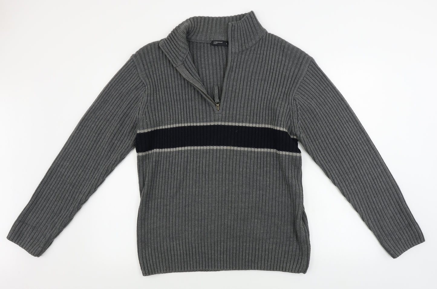 Cedar Wood State  Mens Grey Striped  Henley Jumper Size L