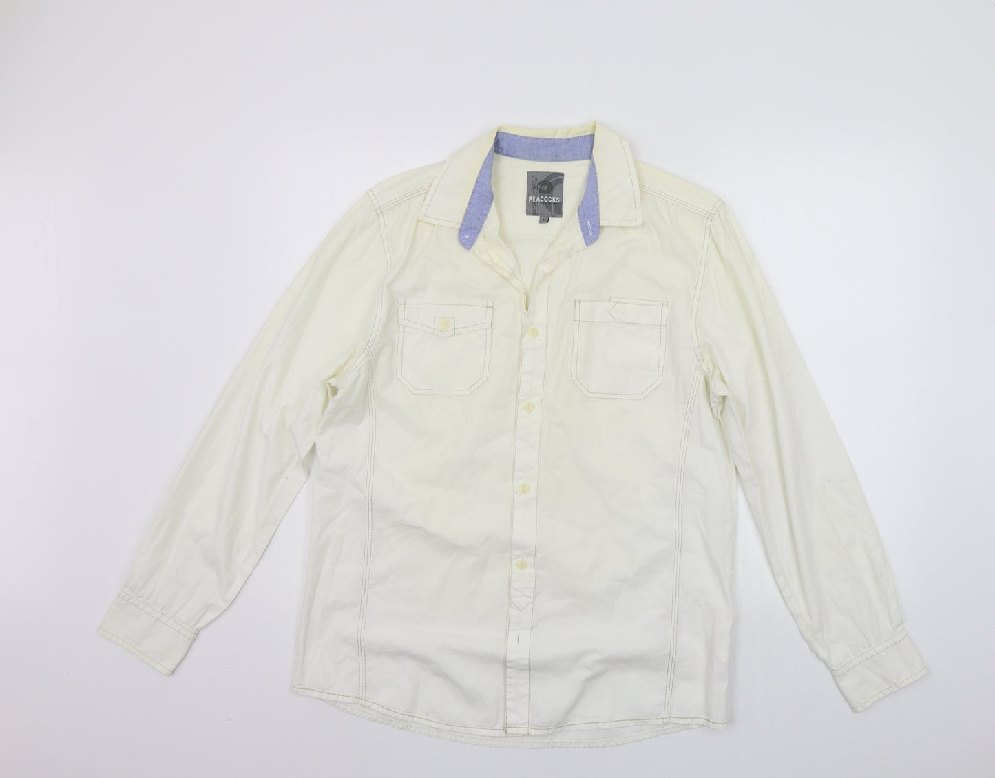 Peacocks Mens White    Button-Up Size M