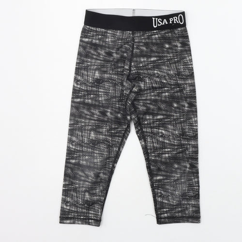 USA Pro Girls Black Geometric  Jegging Trousers Size 7-8 Years - Elasticated Waist