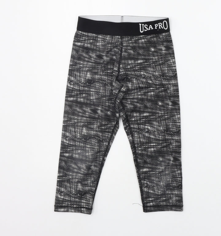 USA Pro Girls Black Geometric Jegging Trousers Size 7-8 Years - Elasticated Waist