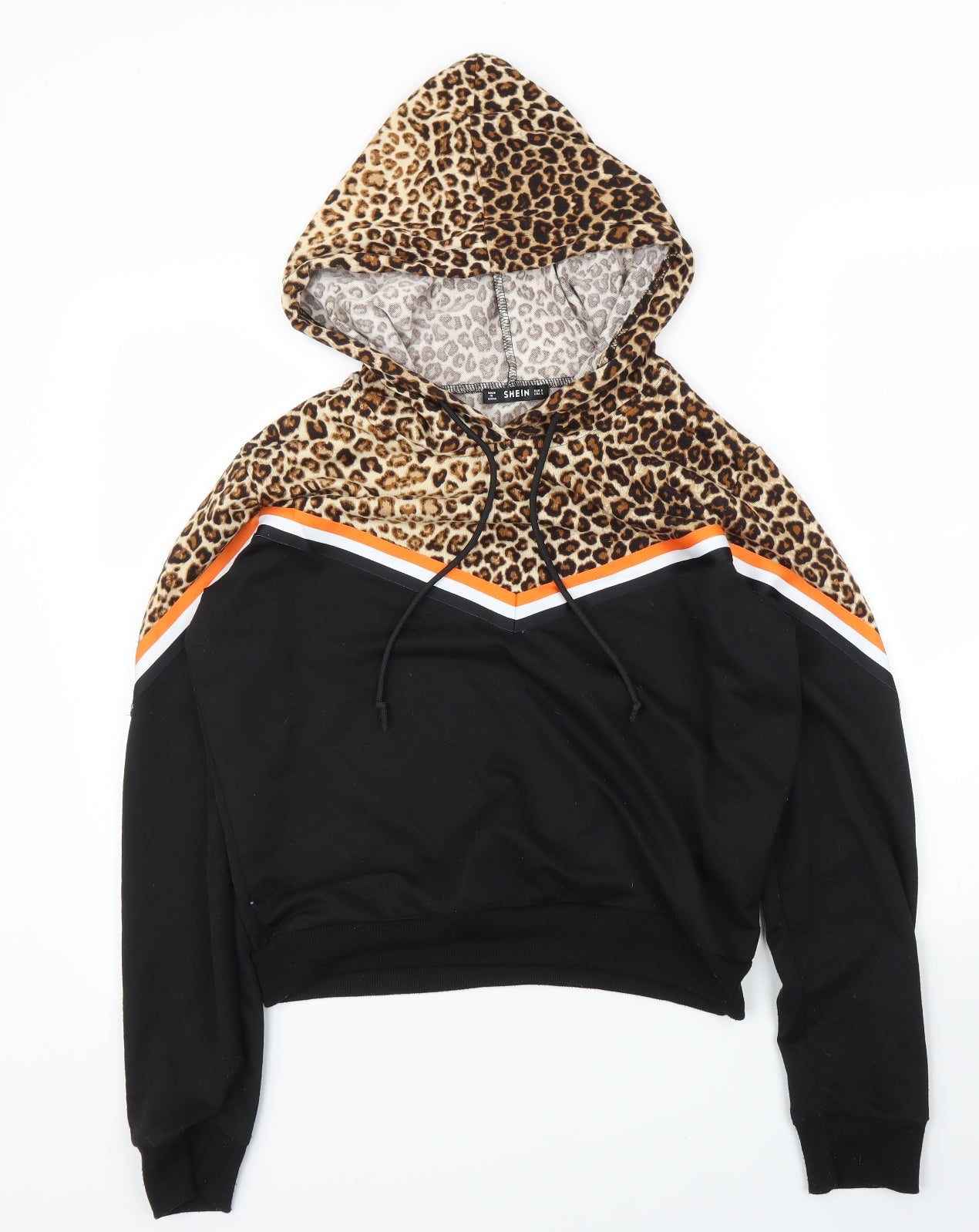 SheIn Womens Black Animal Print  Pullover Hoodie Size S  - Leopard print