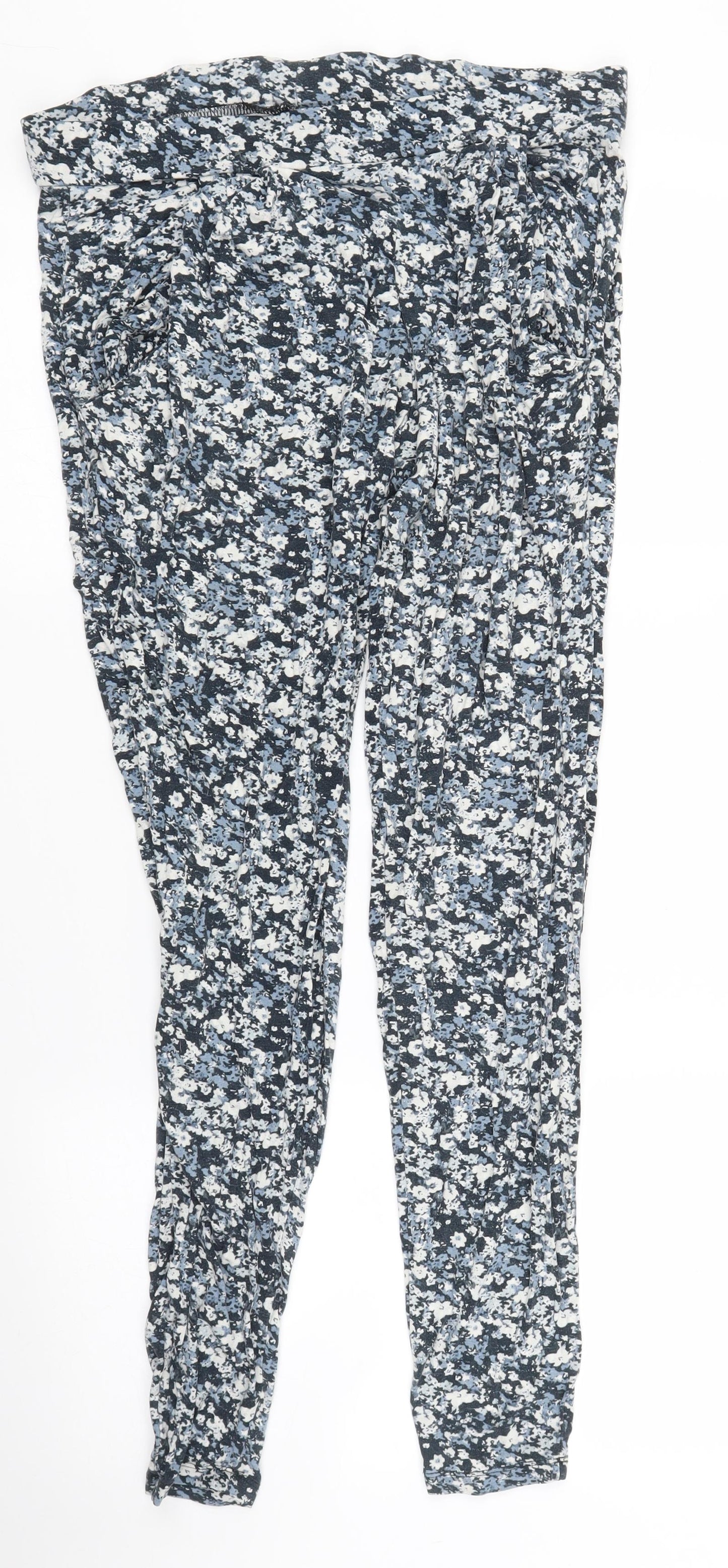 Peacocks Womens Blue Floral  Carrot Trousers Size 14 L28 in