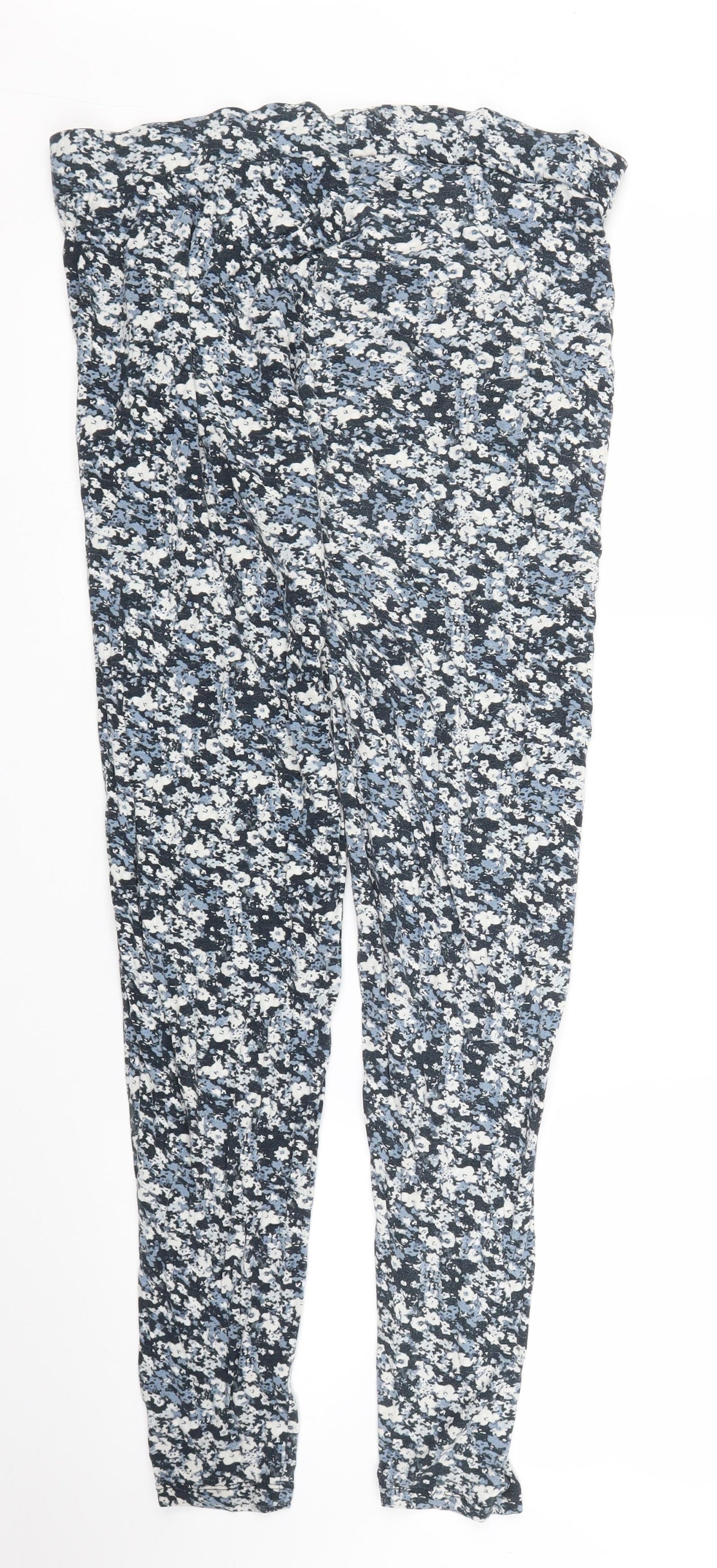 Peacocks Womens Blue Floral  Carrot Trousers Size 14 L28 in
