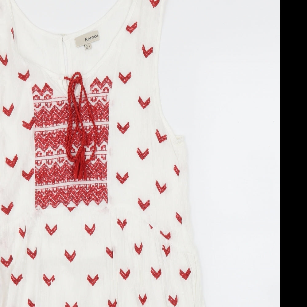 Anmol Womens White Geometric  A-Line  Size L