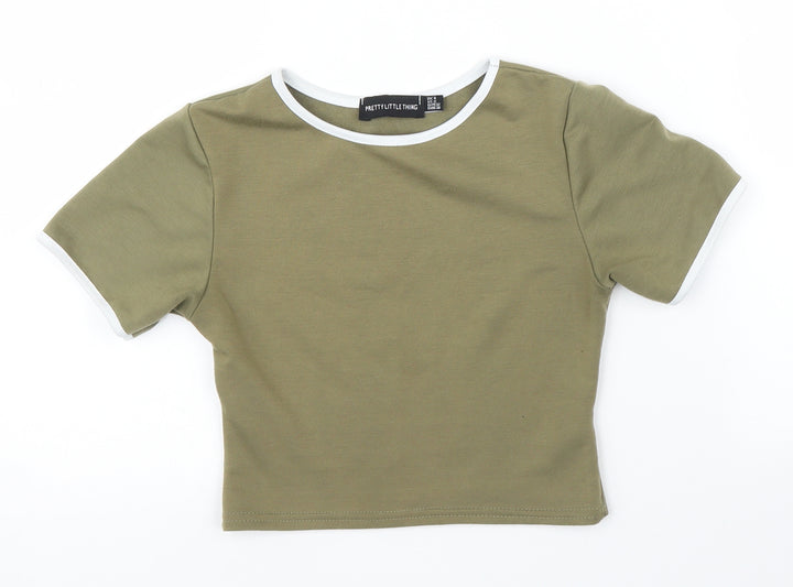 PRETTYLITTLETHING Womens Green   Ringer T-Shirt Size 4