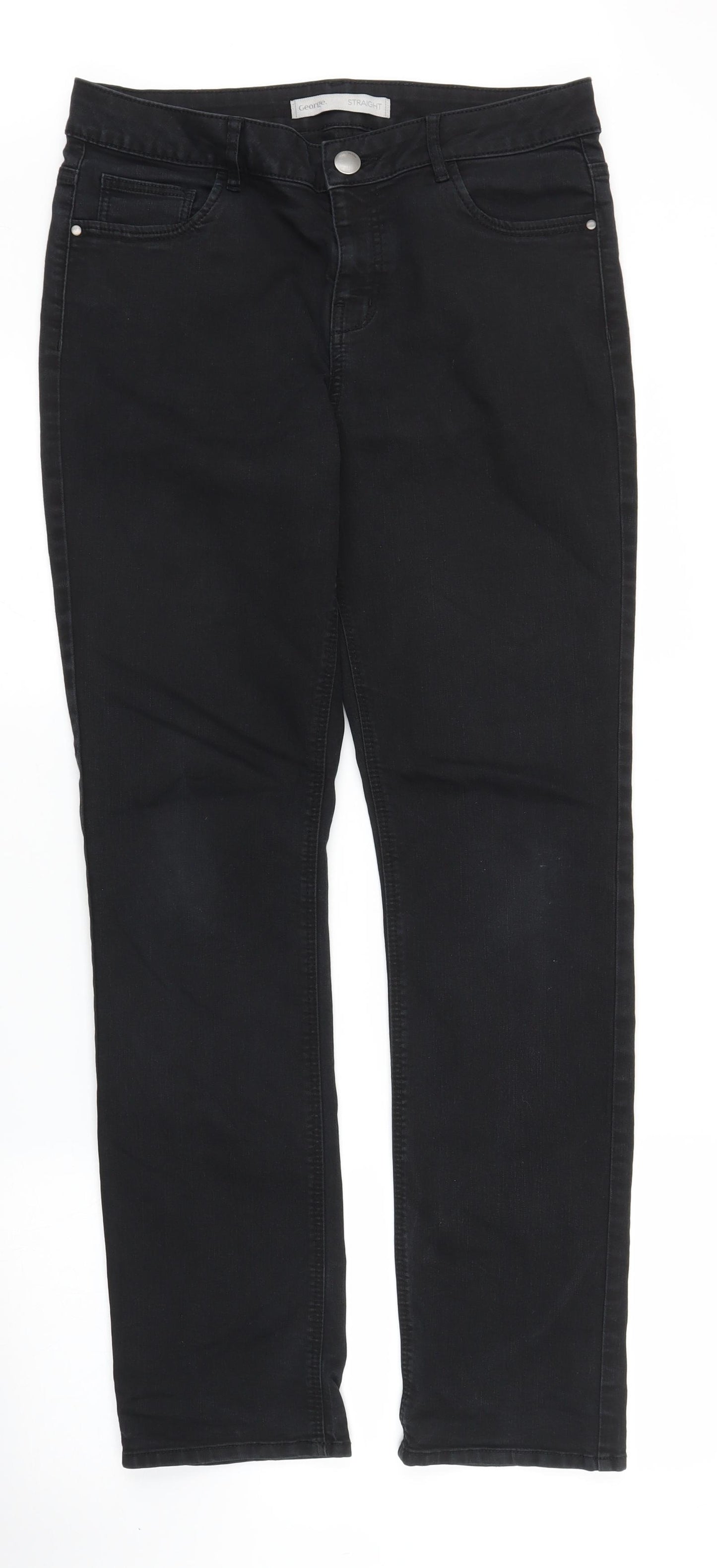George Womens Black  Denim Straight Jeans Size 14 L29 in
