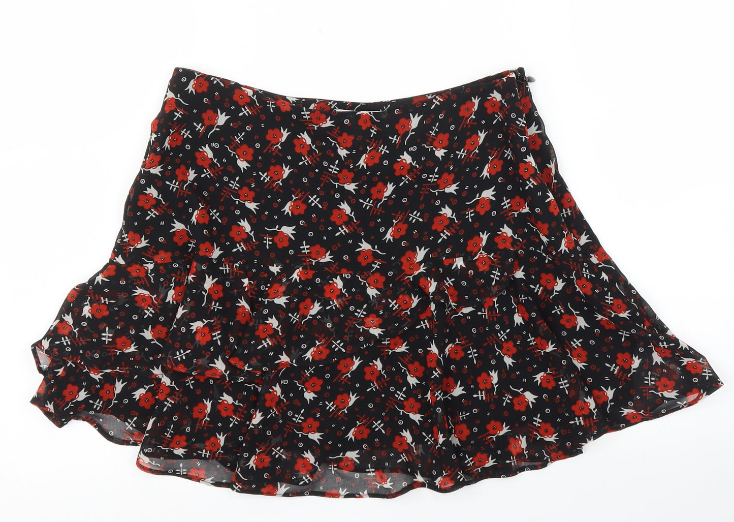 Topshop Womens Black Floral  A-Line Skirt Size 8