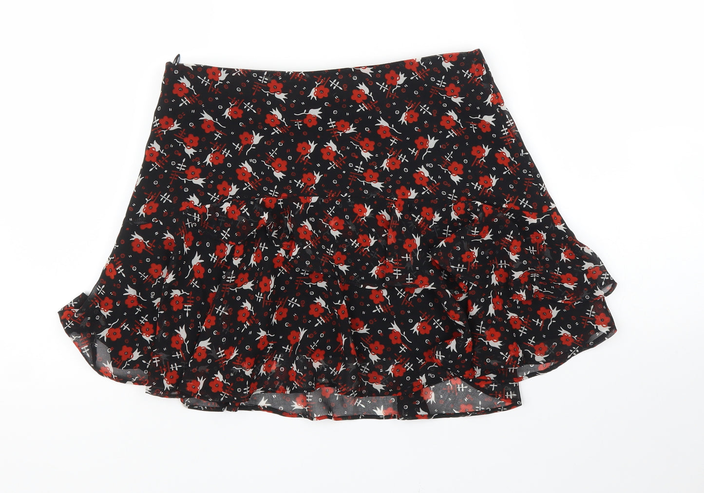 Topshop Womens Black Floral  A-Line Skirt Size 8