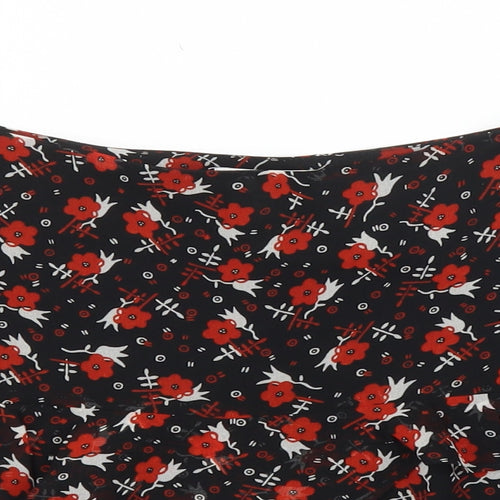 Topshop Womens Black Floral  A-Line Skirt Size 8