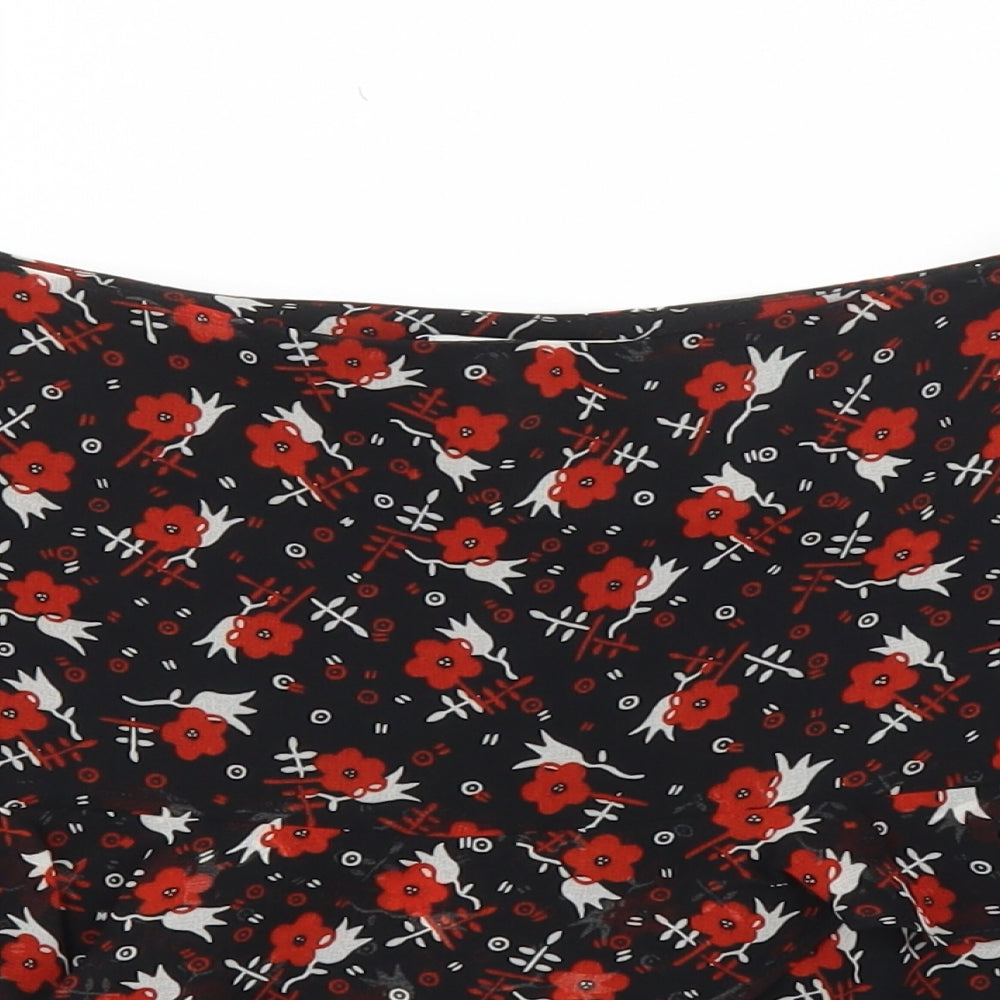 Topshop Womens Black Floral  A-Line Skirt Size 8