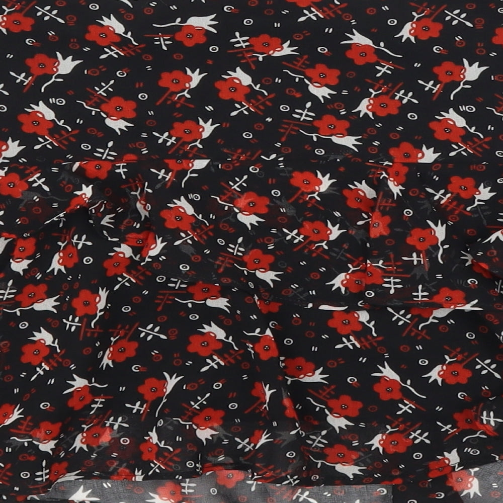 Topshop Womens Black Floral  A-Line Skirt Size 8